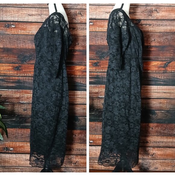 Torrid Dress Size 16 Special Occasion Elegant Black Lace Off Shoulder 3/4 Sleeve - Picture 4 of 9
